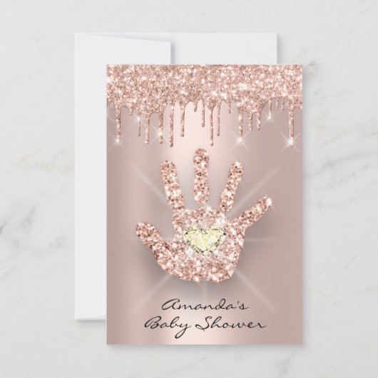 Spark Glitter Drips Roze Nieuwe Baby Shower Hand Kaart (Achterkant)