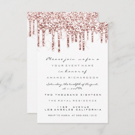 Spark Glitter Drips Roze Wit Bruids Sweet 16th Kaart (Voorkant / Achterkant)