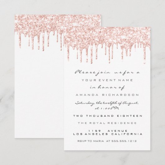 Spark Glitter Drips Roze Wit Bruids Sweet 16th Kaart (Voorkant / Achterkant)