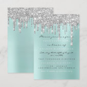 Spark Glitter Drips Zilver Aqua Bruids Sweet 16e Kaart (Voorkant / Achterkant)
