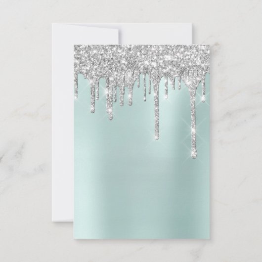 Spark Glitter Drips Zilver Aqua Bruids Sweet 16th Kaart (Achterkant)
