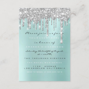 Spark Glitter Drips Zilver Aqua Bruids Sweet 16th Kaart