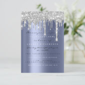 Spark Glitter Drips Zilver Blauw Marine Bruids 16e Kaart (Staand voorkant)