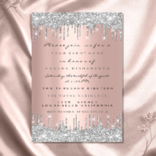 Spark Glitter Drips Zilver Grijs Bruids Sweet 16th Kaart