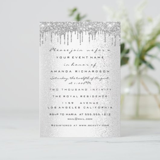 Spark Glitter Drips Zilver Grijs Bruids Sweet 16th Kaart (Staand voorkant)