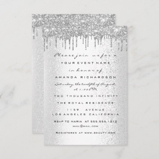 Spark Glitter Drips Zilver Grijs Bruids Sweet 16th Kaart (Voorkant / Achterkant)