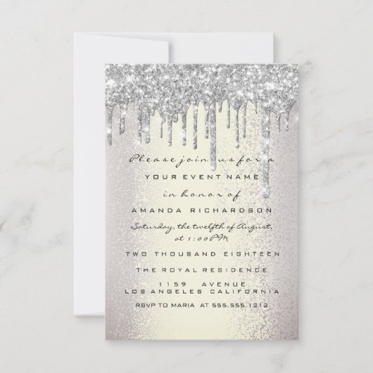 Spark Glitter Drips Zilver Rokerige Bruiloft Sweet Kaart (Voorkant)