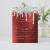 Spark Glitter Drips Zilver Rood Bruids Sweet 16e Kaart (Staand voorkant)