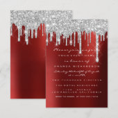 Spark Glitter Drips Zilver Rood Bruids Sweet 16e Kaart (Voorkant / Achterkant)