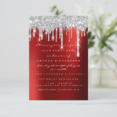 Spark Glitter Drips Zilver Rood Bruids Sweet 16th Kaart (Staand voorkant)
