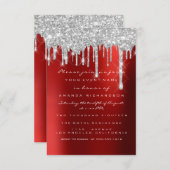 Spark Glitter Drips Zilver Rood Bruids Sweet 16th Kaart (Voorkant / Achterkant)