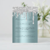 Spark Glitter Drips Zilver Teal Bruids Sweet 16e Kaart (Staand voorkant)