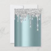 Spark Glitter Drips Zilver Teal Bruids Sweet 16e Kaart (Achterkant)