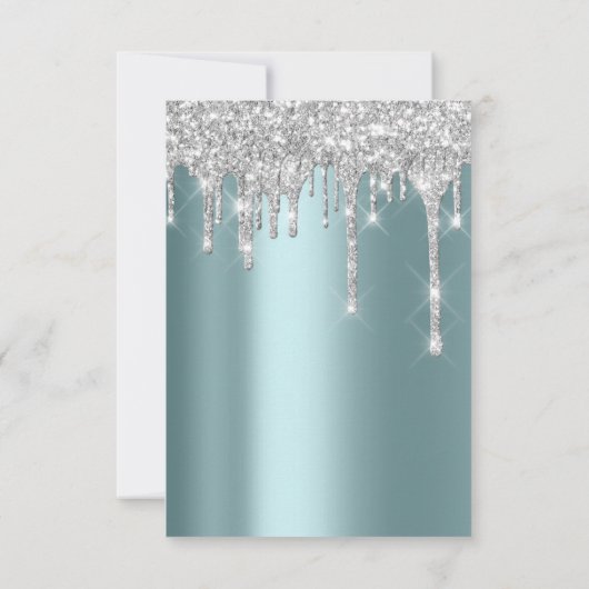 Spark Glitter Drips Zilver Teal Bruids Sweet 16e Kaart (Achterkant)