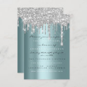 Spark Glitter Drips Zilver Teal Bruids Sweet 16e Kaart (Voorkant / Achterkant)