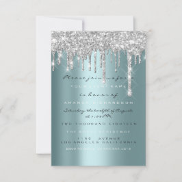Spark Glitter Drips Zilver Teal Bruids Sweet 16th Kaart
