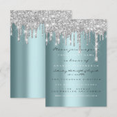 Spark Glitter Drips Zilver Teal Bruids Sweet 16th Kaart (Voorkant / Achterkant)