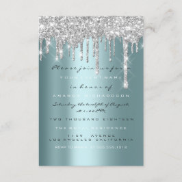 Spark Glitter Drips Zilver Teal Bruids Sweet 16th Kaart