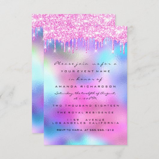 Spark Glitter Druppels Roze Druppels Bruids Sweet  Kaart (Voorkant / Achterkant)