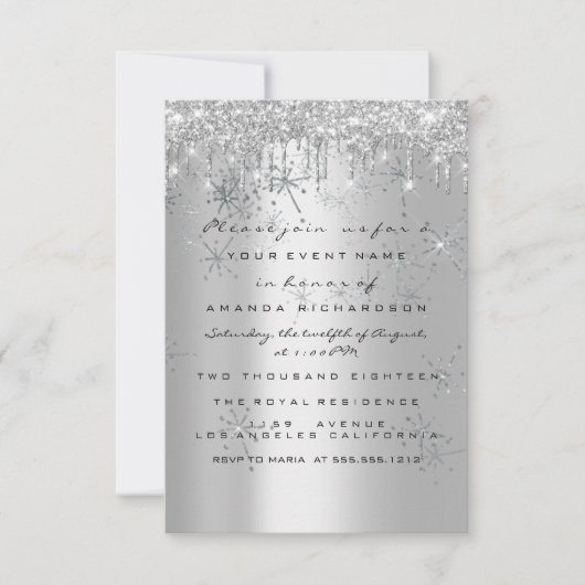 Spark Glitter Roos Silver Bridal Sweet 16 Snow Kaart (Voorkant)