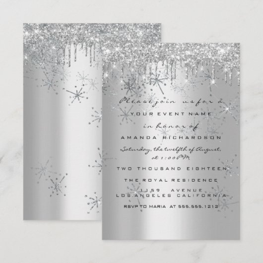 Spark Glitter Roos Silver Bridal Sweet 16 Snow Kaart (Voorkant / Achterkant)