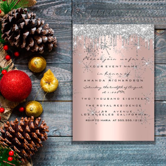 Spark Glitter Roos Zilver Lux Bruids Sweet 16e Kaart