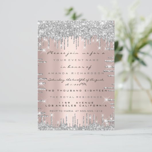 Spark Glitter Roos Zilver Lux Bruids Sweet 16e Kaart (Staand voorkant)