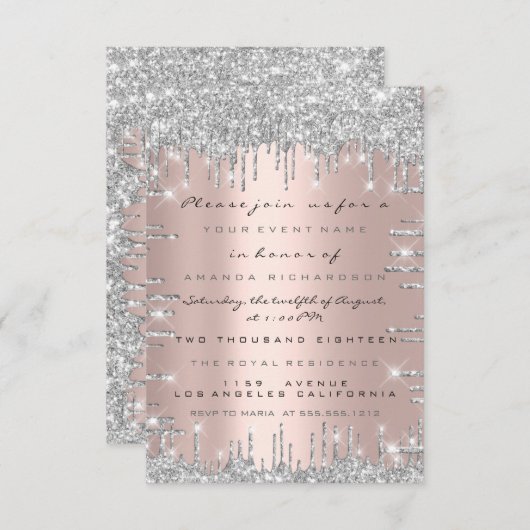 Spark Glitter Roos Zilver Lux Bruids Sweet 16e Kaart (Voorkant / Achterkant)