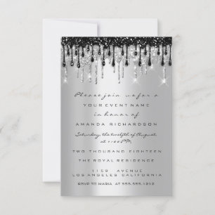 Spark Glitter Zilver Zwarte Drip Bruids Sweet 16th Kaart