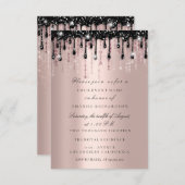 Spark Glitter Zwarte Druppels Roze Bruidsdouche  Kaart (Voorkant / Achterkant)