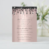 Spark Glitter Zwarte Druppels Roze Bruiloftsfeest Kaart (Staand voorkant)