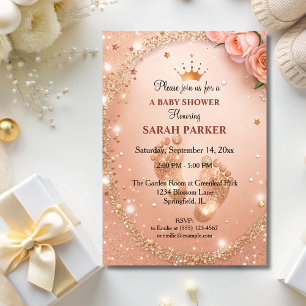 Spark Gold Glitter Baby shower Feet VIP Kaart