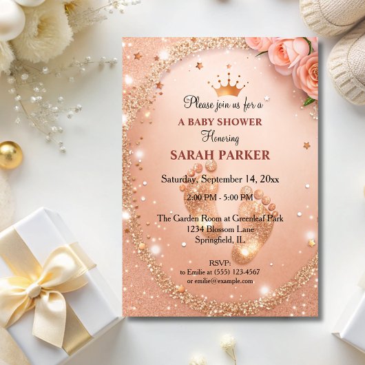 Spark Gold Glitter Baby shower Feet VIP Kaart