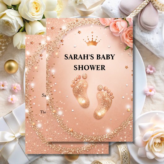 Spark Gold Glitter Baby shower Feet VIP Kaart