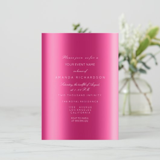 Spark Metaal Sepia Zwart Confetti Fuchsia Bruids Kaart (Staand voorkant)