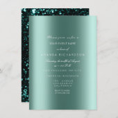 Spark Metallic Zwart Glitter Turquoise Bruids Kaart (Voorkant / Achterkant)