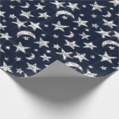 Spark Silver Gray Stars Moon Twinkl Blue Navy Cadeaupapier (Hoek)