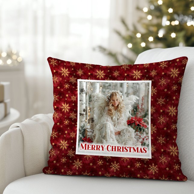 Spark Victoriaanse Engel Rood en Goud Kerstcadeau  Kussen (Spark Victorian Angel Red and Gold Holiday Gift Pillow)