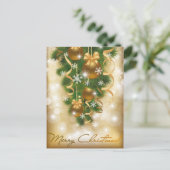 Sparkeersneeuw op kerstversieringen, pijnnaalden feestdagenkaart (Staand voorkant)