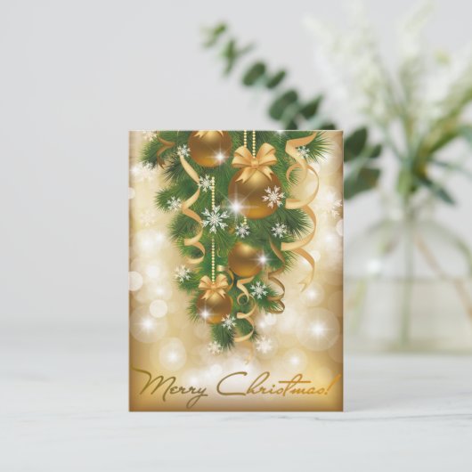 Sparkeersneeuw op kerstversieringen, pijnnaalden feestdagenkaart (Staand voorkant)