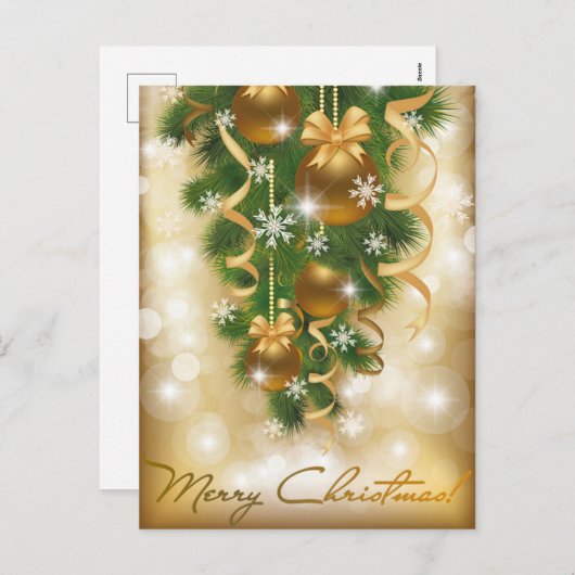 Sparkeersneeuw op kerstversieringen, pijnnaalden feestdagenkaart (Voorkant / Achterkant)