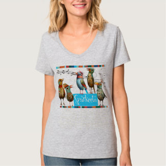 Sparkeeta Vrouwen V-hals Grijs T-shirt Kleurrijk