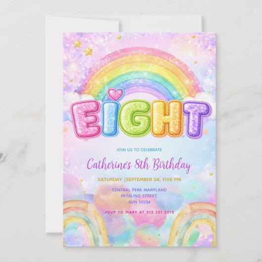 Sparkel Regenboog 8e Verjaardagsfeestje Kaart (Voorkant)