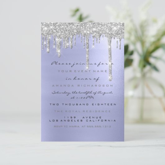 Sparkelende Glitter Druppels Zilver Blauw Bruids S Kaart (Staand voorkant)