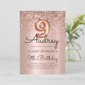 Sparkelende Glitter Roze Gouden Ballon 9e Verjaard Kaart (Staand voorkant)