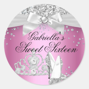 Sparkeltiara & Hoge Hakken Roze Sweet 16 Sticker