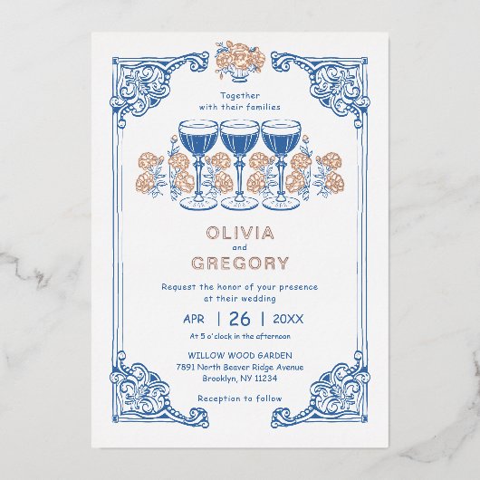 Sparking champagne bruiloft Folie Uitnodiging (Voorkant)