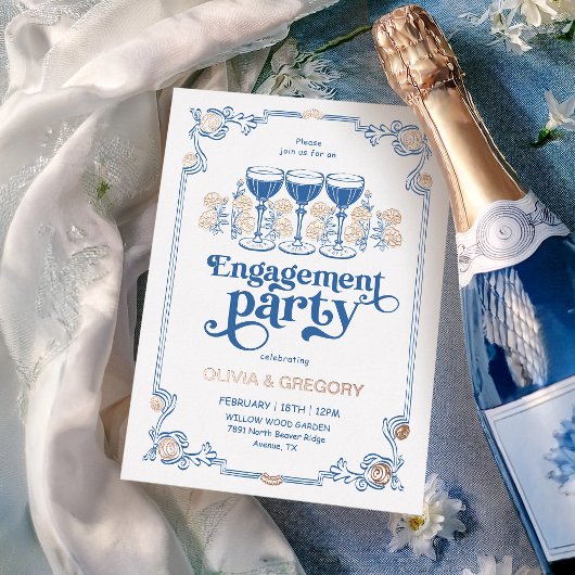 Sparking Champagne Engagement Party Folie Uitnodiging