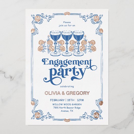  Sparking Champagne Engagement Party Folie Uitnodiging (Voorkant)