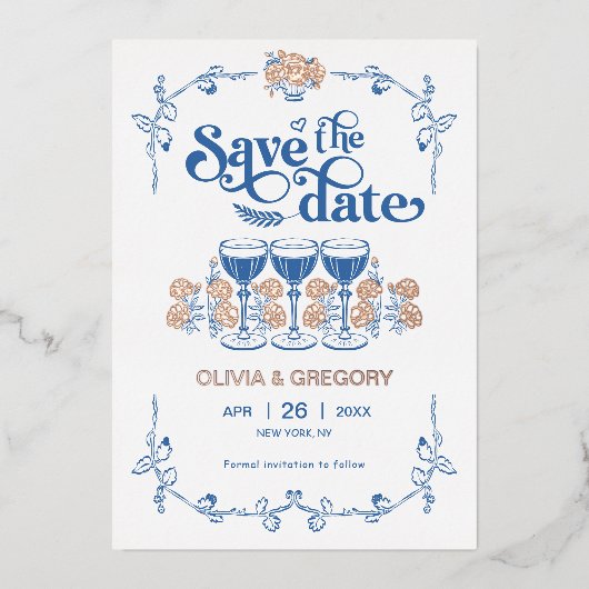 Sparking champagne Sla de datum op Folie Uitnodiging (Voorkant)